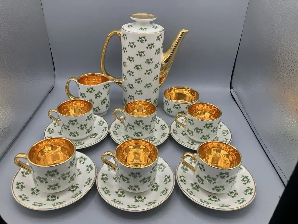 Vintage Arklow Ireland Patricia Shamrock Gold 16 Pc Tea Set Teapot for Display